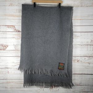 Vtg 60s Heather Brae Mohair Wool Throw Blanket Scotland Blend 68x48 Gray